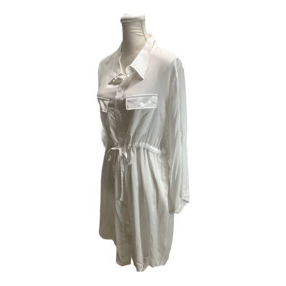 Woman's Venus Dress‎ Long Sleeve Drawstring Roll Up Sleeve Pockets Rayon White - Picture 4 of 7
